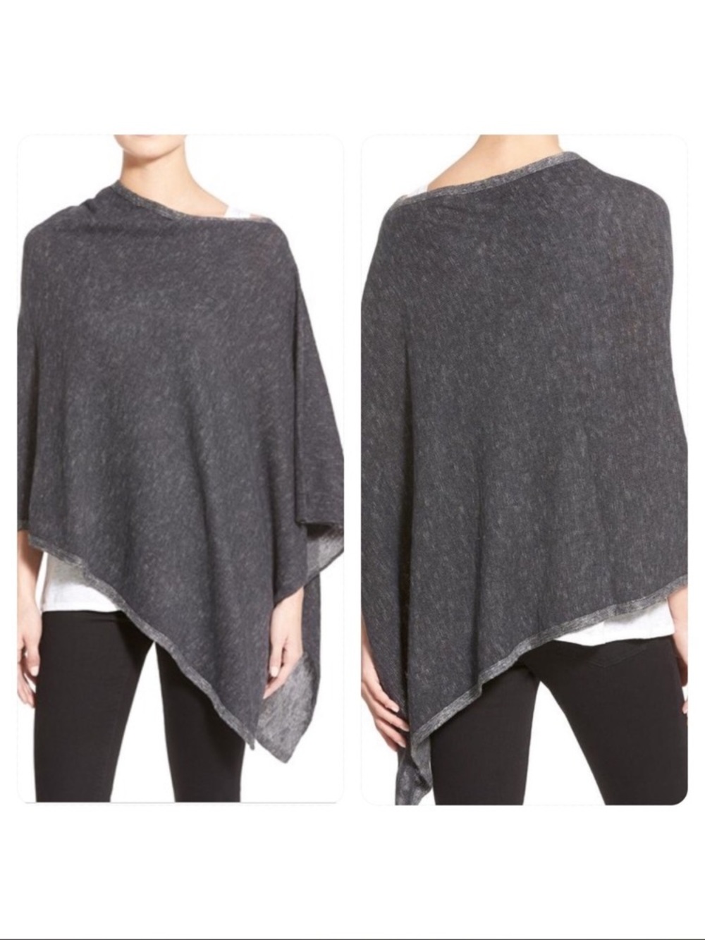 EILEEN FISHER Gray Plaited Cotton Linen Blend Asymmetrical Poncho Cape OS